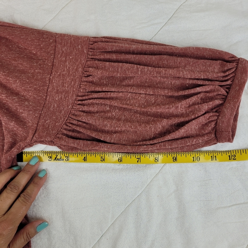 Wishlist Soft Red Linen Blend Dress Ruffle Hem Puff Sleeves Western Cowgirl M - Picture 8 of 11